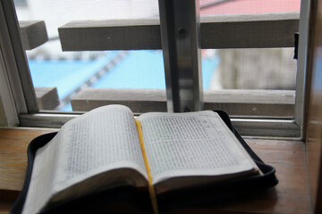 Old Korean Bible book and prayer concept shooting, Old Bible book that is difficult to find