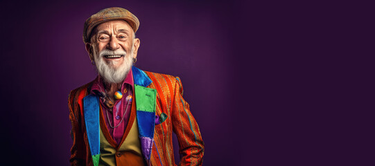 Senior old man wearing fashion colorful clothes. Generative AI