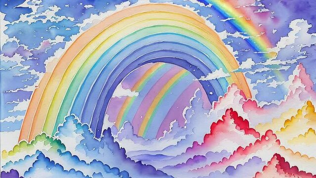 Fantasy sky rainbow. Fairy skies rainbows colors, magic landscape and dream sky background illustration, AI Generative