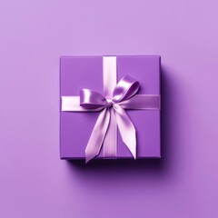 Top view on violet gift box on pastel violet background. Generative AI.