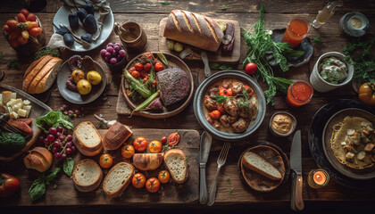 Grilled beef ciabatta sandwich with fresh tomato and guacamole appetizer generated by AI