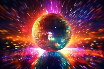 Sparkling disco ball. Night party, colorful. Generative AI