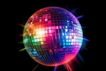 Obraz premium Sparkling disco ball. Night party, colorful. Generative AI