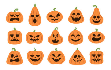 Set of halloween pumpkins isolated on white background