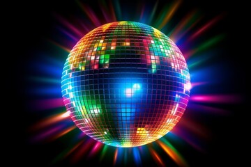 Sparkling disco ball. Night party, colorful. Generative AI