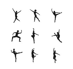 Set of gymnasts dance silhouettes. sports acrobatics, group exercises,women's,flexibility, girls,silhouette of gymnasts, athletes, vector graphics pyramid of people. isolated on white background.