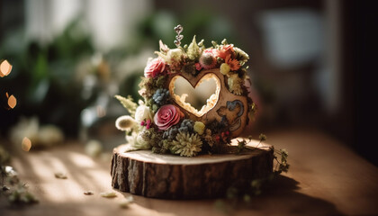 A rustic wedding celebration with a cute yellow bouquet arrangement generated by AI