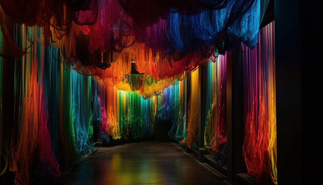 Vibrant colors illuminate futuristic stage, a celebration of creativity generated by AI © djvstock
