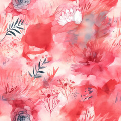 Floral seamless pattern. Watercolor leaves and flowers background. Generative AI