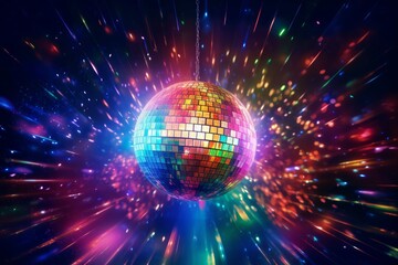 Sparkling disco ball. Night party, colorful. Generative AI - obrazy, fototapety, plakaty