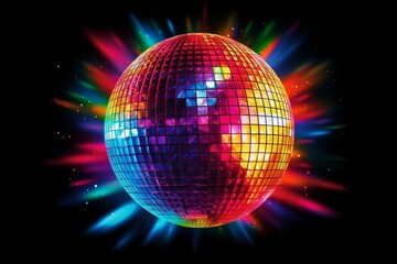 Sparkling disco ball. Night party, colorful. Generative AI