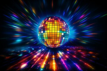 Sparkling disco ball. Night party, colorful. Generative AI