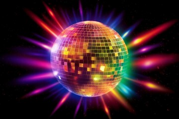 Sparkling disco ball. Night party, colorful. Generative AI