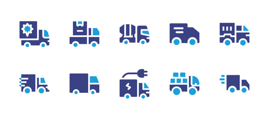 Truck icon set. Duotone color. Vector illustration. Containing truck, shipping, mixer truck, delivery truck, electricity, pick up truck.