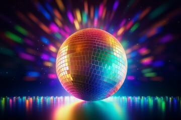 Fototapeta na wymiar Sparkling disco ball. Night party, colorful. Generative AI