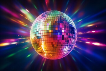 Obraz premium Sparkling disco ball. Night party, colorful. Generative AI