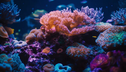 Fototapeta na wymiar Colorful clown fish swim in underwater reef, a natural beauty generated by AI