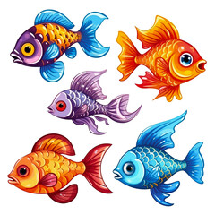 Naklejka premium Cheerful Fish Cute Clipart Illustration with High Color Saturation 