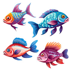 Cheerful Fish Cute Clipart Illustration with High Color Saturation 