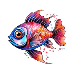 Fototapeta premium Cheerful Fish Cute Clipart Illustration with High Color Saturation 