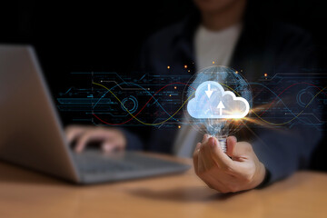 Database cloud storage, big data visualization and analytics technology with technology. Data File Transfer Sharing Cyber ​​Data For Financial Online Marketing