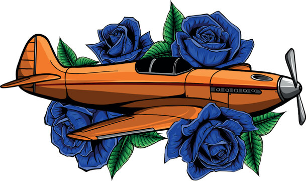 Vector illustration of a fighter Spitfire with roses