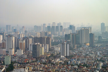 Aerial view of Hanoi Downtown Skyline, Vietnam. Financial district and business centers in smart urban city in Asia. Skyscraper and high-rise buildings.