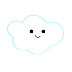 Smiling cloud with blue eyes on white background. Vector illustration.