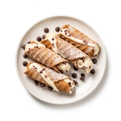Delicious Cannolis Isolated on a White Background. Generative AI