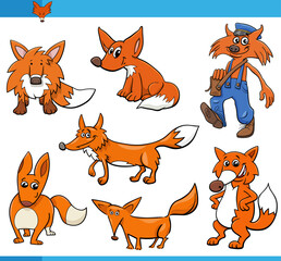 cartoon funny foxes animal comic characters set