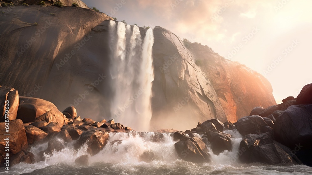 Poster a large waterfall with a large amount of water coming out of it. generative ai