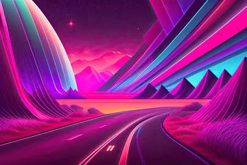 Rolgordijnen Purple Retrowave Abstract Background Design Generative AI © Postmodern Studio