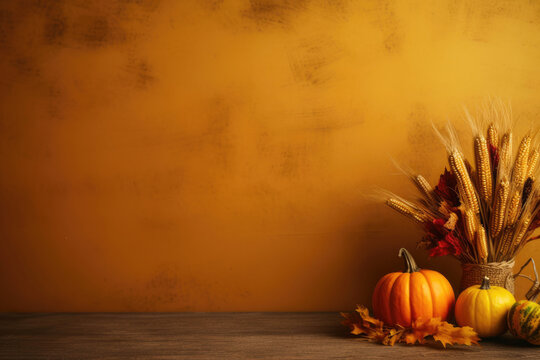 Thanksgiving celebration background with empty space for text. Generative AI