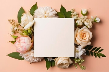 Obraz na płótnie Canvas Mockup of an empty, blank greeting card with garden roses. Generative AI