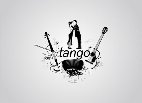 Poster for the  milonga. Advertisement of the tango dance. The social dance Argentina tango.