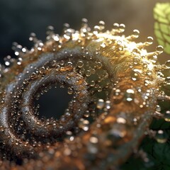 Naklejka premium A Spiral Background all covered with Dew in Macro Photography Style - A Macro Spiral Style Backdrop - A Macro Spiral Wallpaper created with Generative AI Technology