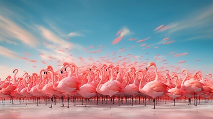  a group of flamingos standing in the middle of a body of water.  generative ai