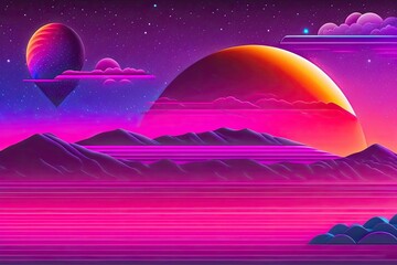 Purple Retrowave Abstract Background Design Generative AI