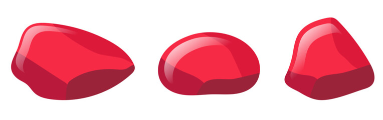 A set of red gems. Cartoon diamonds. Vector set. Clipart isolated on white background.