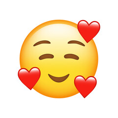 Smiling Face With Hearts Emoji isolated on white background. Iphone Whatsapp Emojis. Simple, vector, printed on paper. icon for website design, mobile app, and UI. Vector Illustration