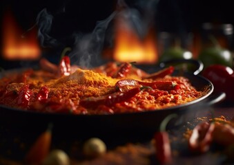 smoked paprika dusted over a delicious Spanish paella dish