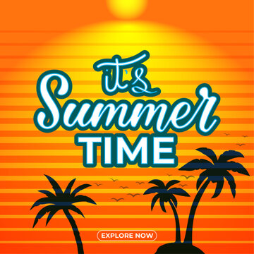 It's summer time. business promotion web banner template design for social media. Tourism, summer holiday tour online marketing, post or poster with abstract gradient background. vector illustrations.