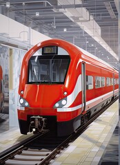 Gleaming Hallyu-Style Train at Standstill: A Vision of Red, White and Silver | AI Generated