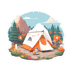 backpaking travel equipment, camping, touristic tent colofrull illustation holiday, vacation