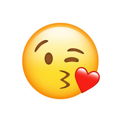 Fototapeta premium Face Blowing a Kiss Emoji isolated on white background. Iphone Whatsapp Emojis. Simple, vector, printed on paper. icon for website design, mobile app, and UI. Vector Illustration