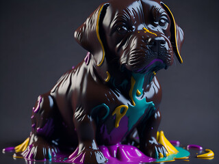 Fototapeta na wymiar Chocolate dish in the shape of a dog. Created with AI technology 
