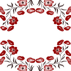 frame with ethno flowers in black and red