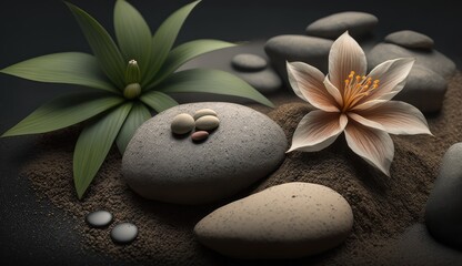 sand lily and spa stones In zen garden