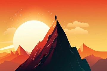 Goal to success for level up with person climbing on route slope to mountain peak. Human performance limit concepts. Growth mindset and motivation. Generative AI