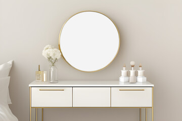 Luxury interior with dressing table and round mirror ai generative